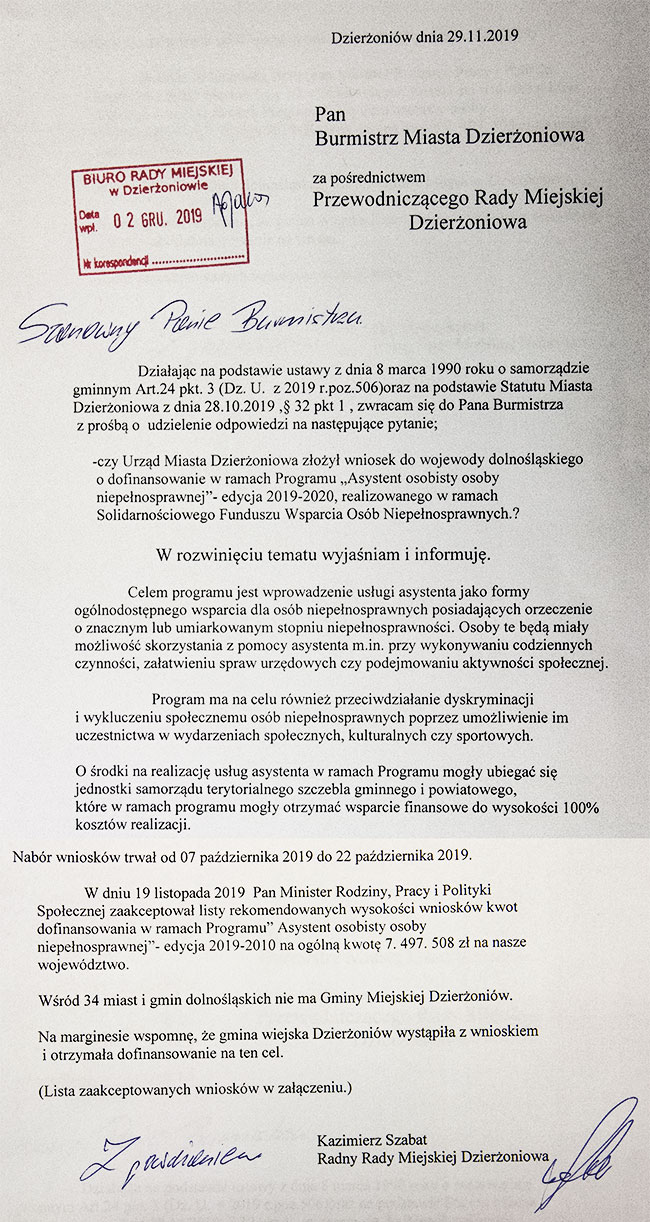 Projekt Stanowiska RM Dzieroniowa.