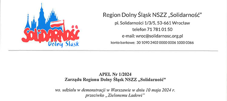 Manifestacja NSZZ Solidarno w Warszawie 10.05.2024.